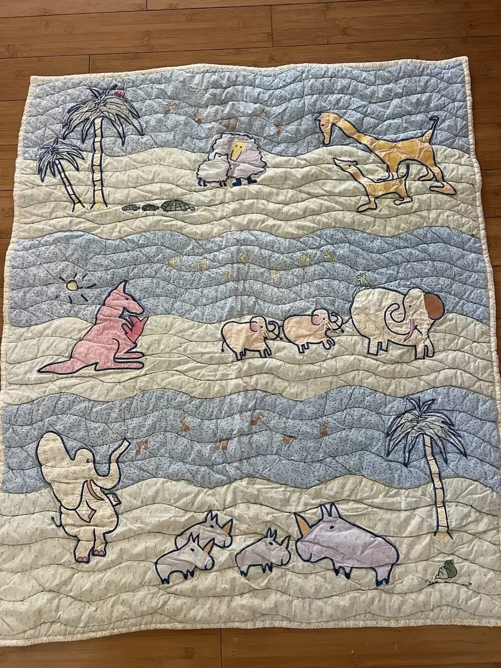 carter's john lennon Crib Baby comforter quilt Palm Tree Elephant Turtle 40x34”